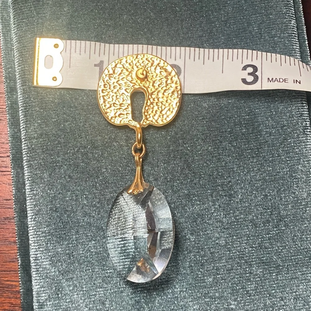 Gold Tone Drop Earrings | Faceted Clear Dangles Statement - Picture 10 of 11